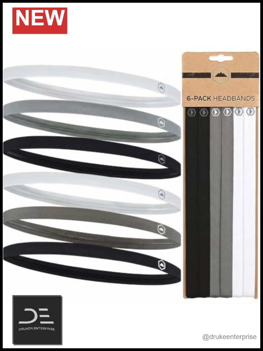 6 Pack Thin Elastic Sports Headbands - Sweat Wicking Non Slip